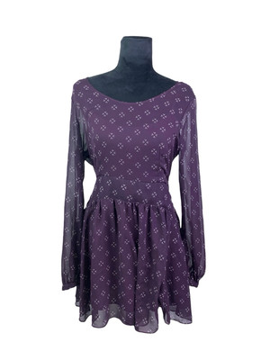 Free People Baby Dee Maroon Chiffon Long Sleeve Fit & Flare Mini Dress Size M