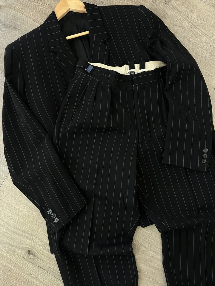 Traje De Colección Años 60 Para Hombre 2 Piezas Lana Negra Segunda Guerra Mundial Era Sólido Foto 4 de 4