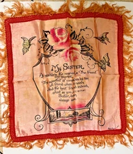 Vintage  16"x16" Oklahoma City Pink Satin Fringe Pillow Cover  dedicated Sister