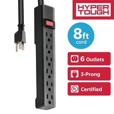 6-Outlet Power Strip with 8 ft Cord, Flat Plug, ETL Certified, Surge Protector,