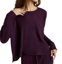 Splendid London Lounge Thermal Boxy High Low Hem Burgundy Knit Cozy Top Sz S