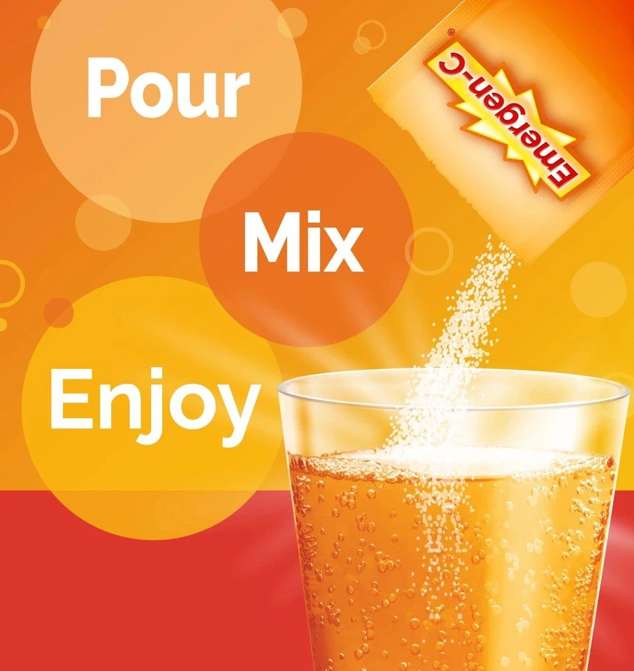 Emergen-C Vitamina C, Vitaminas B, Electrolitos, Apoyo Inmunológico, Súper Naranja, 2ct Foto 3 de 4