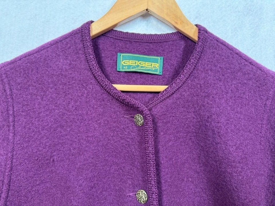 Geiger Collections Cardigan Sweater Purple Wool Old Money Preppy Womens 42 Large - Image 3 of 4