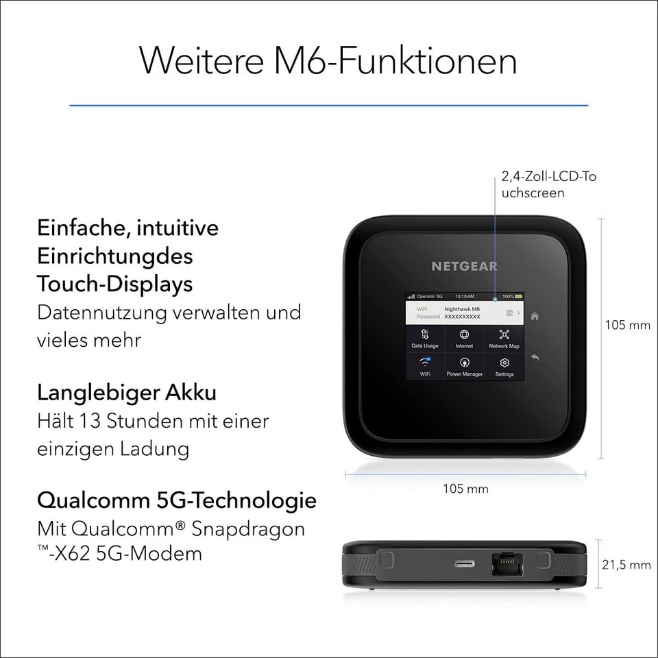 NETGEAR Nighthawk M6 (MR6150), 5G Router Sim-Karte WiFi 6, Tragbarer 5G LTE Mode - Bild 3 von 4