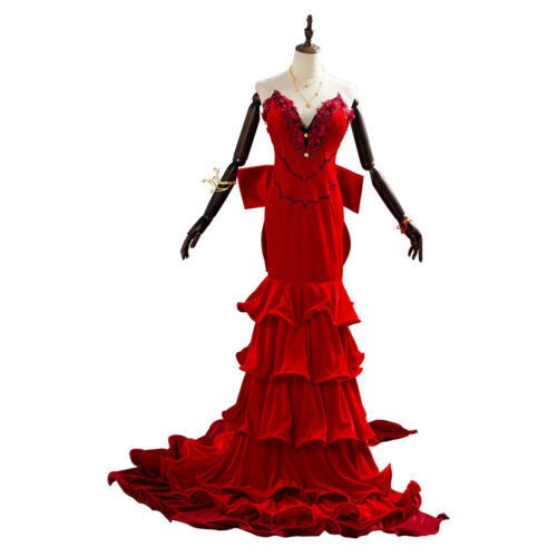 Final Fantasy VII Remake Aerith Aeris Gainsborough Cosplay Costume Red Dress - Picture 2 of 11