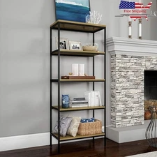 5 Tier Bookshelf Industrial Storage Unit Sturdy Stand Bookcase Home Office Decor