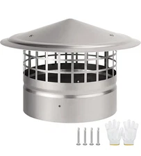 8" Cone Top Chimney Cap w/ Screen Steel Round Roof Rain Chimney Cover