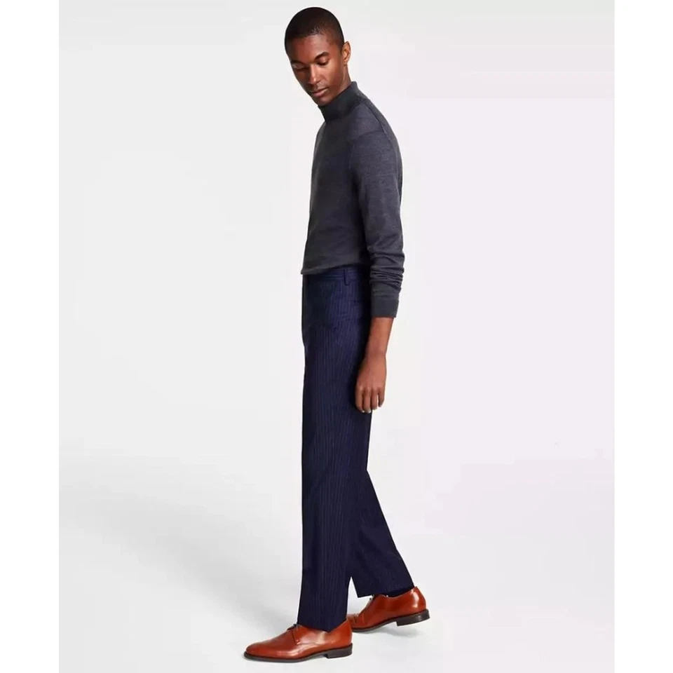 Pantalones de traje clásicos Michael Kors para hombre azul marino a rayas lana elástica Malone 44x30 Foto 3 de 4