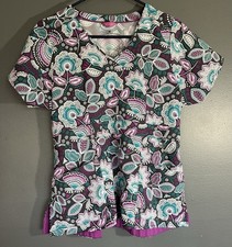 Vera Bradley Scrub Top Women  s Medium Black Paisley Shirt Pockets Charm