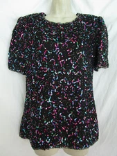 Vtg Mark & John by Gopal Silk Rainbow Confetti Sequins NYE Party Cocktail Top L