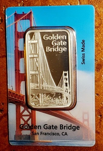 1 Oz Silver Bullion Bar ~ Pamp Suisse ~ Golden Gate Bridge ~ NO RESERVE!