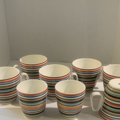 Iittala Multicolor Striped Ceramic Coffee Mug Set of 8. 6 mugs and 2 cups