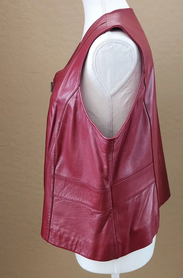 Chaleco Talla XL VALERIE STEVENS SEPARATES 100% Cuero Rojo Cremallera Frontal Foto 2 de 4