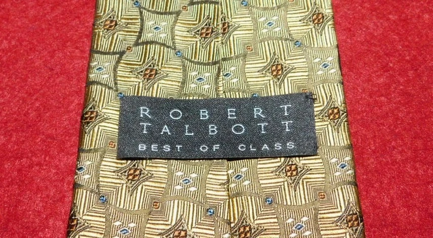ROBERT TALBOTT BEST OF CLASS BEIGE/BROWN MEDALLION PATTERN 领带 - 设计师领带。 — 第 3/3 张图片