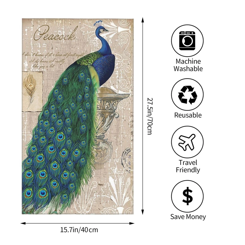 Juego de 2 toallas de mano de pavo real vintage elegantes pavo real azul verdoso... Foto 2 de 4