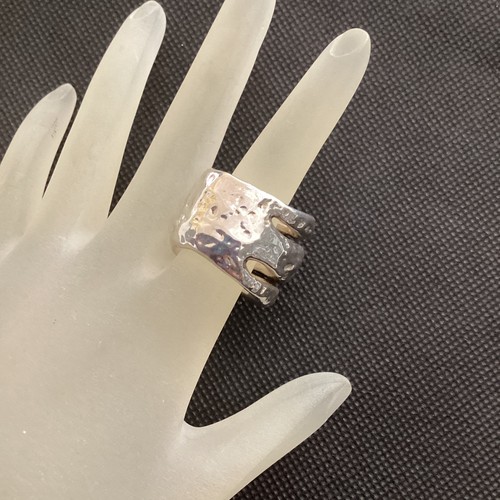 Sterling Silver Hammered Handmade Designer Black Onyx Brutalist Ring 8.25 Signed - Picture 4 of 13