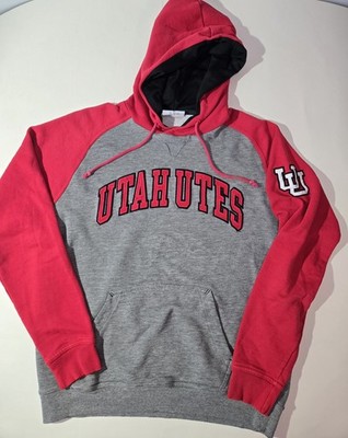 Utah Utes Champion Hoodie Mens Medium Embroidered Patch Logo Red Gray Kangaroo