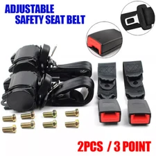 2x Retractable 3 Point Safety Seat Belt Straps Car Vehicle Adjustable Belt Kit