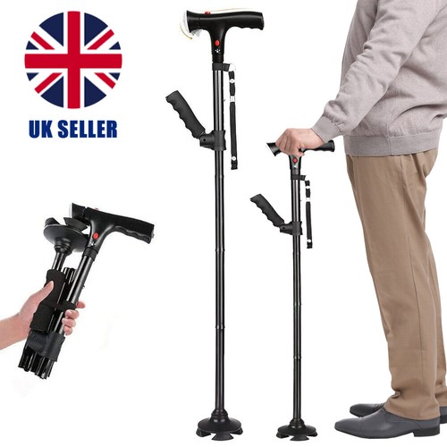 Elder Folding Walking Stick Walking Cane Height Adjustable LED Light Alarm UK - Picture 20 of 20