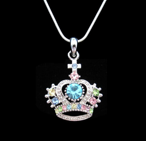 COLLANA CIONDOLO CIONDOLO CORONA CRISTALLO DIADEMA PRINCIPESSA REALE RE REGINA TONO ARGENTO - Foto 9 di 13