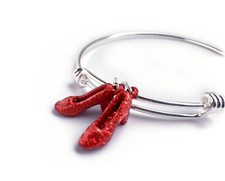 Wizard of Oz Red Ruby Slippers Charm Bangle Bracelet in Stainless Steel
