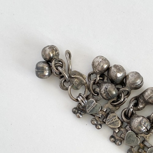 Antique Tribal Old Silver ANKLET Belly Dance Bells Authentic Hearts Signed Lock - Picture 7 of 8