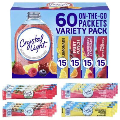 (60 Count) Crystal Light Sugar-Free Lemonade Fruit Punch Variety Pack Drink Mix