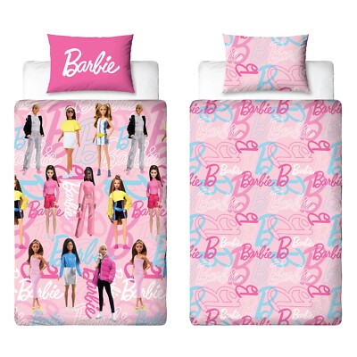 Barbie Kids Single Duvet Reversible Bedding Set Pink Dolls Girls