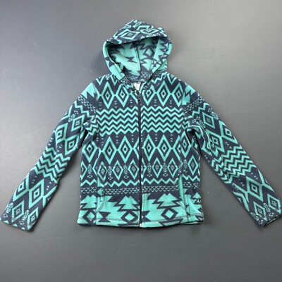 Old Navy Fleece Hoodie Girls Medium Blue Aztec Sweatshirt Full Zip Warm  Cozy