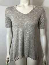 Splendid New Womens Small Knit Top Short Sleeves Grey Beige Sweater Strappy HiLo