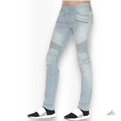 Balmain Limited Edition Jeans - Washed Light Blue Denim Biker Style, Gr. 33