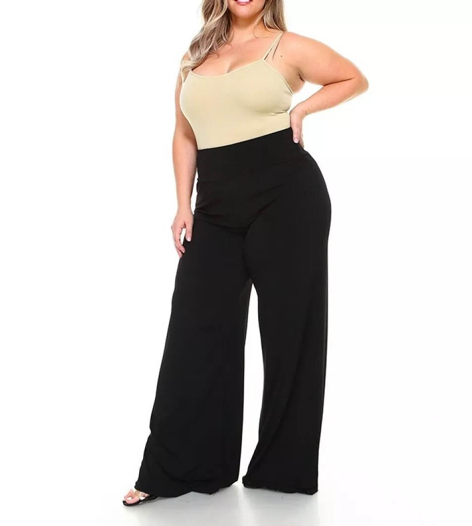 Plus size palazzo pants black formal casual work curvy trendy