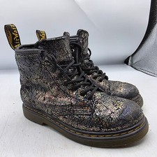 Dr. Martens 1460T Girls Size 10 Black Pascal Iridescent Crackle Boots Walking