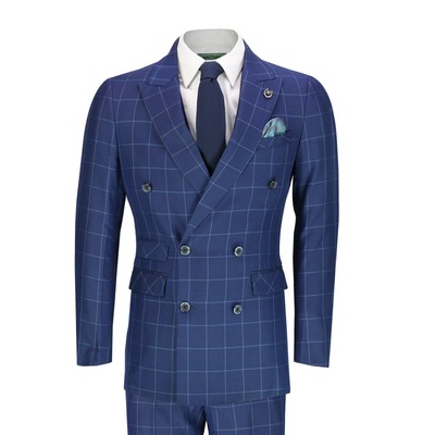 blue check double breasted suit
