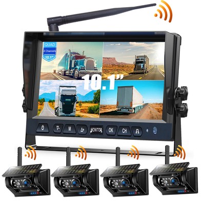 Solar Magnetic Wireless Backup Camera 1080P DVR 10.1'' Monitor for Trailer RV Bus