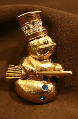 Vintage Weiss Designer Signed Snowman Brooch