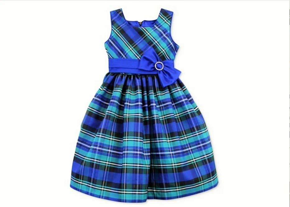 Новый Jayne Copeland девочек платье синий тафта клетку бант пояс вечеринки свадьбы размер 4 5 - Изображение 2 из 4