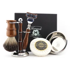 Men's Wooden and Stainless Steel Shaving Set Beauty Kit Barber Shave Equipment