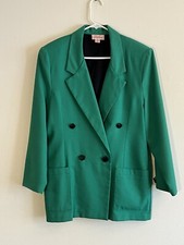 Vintage 90s Jaclyn Smith Blazer Size 12 Green Black Buttons Union Made In USA