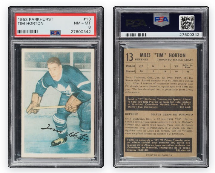 1953 Parkhurst Tim Horton #13 PSA 8 NM MT