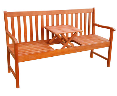 3-Sitzer Gartenbank Akazienholz Hochklapptisch | Outdoor Möbel Bank Sitzbank