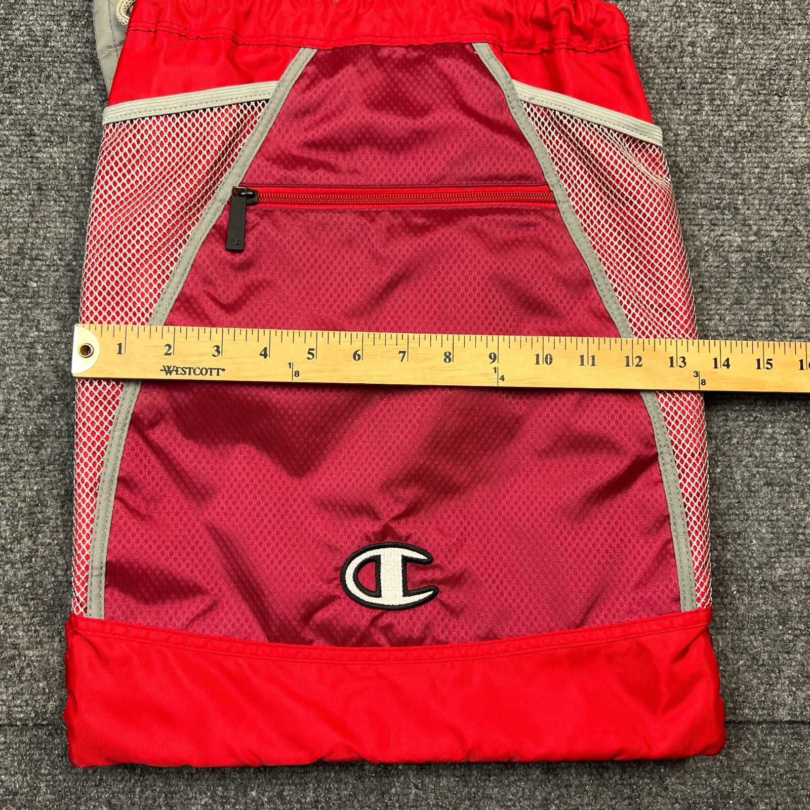 Champion Big Logo Drawstring Backpack Padded Red … - image 4