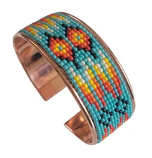 Native American Style Copper Seed Beaded Adjustable Bracelet Cuff Turquoise New
