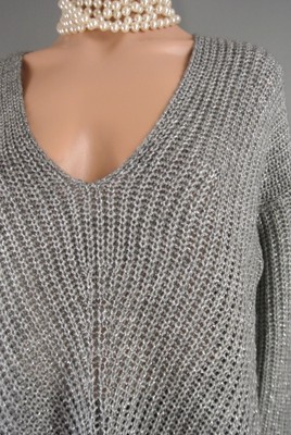 Gray Knit Sweater Top S Pull Over NWT VERO MODA Solid V neck casual Metalic 228
