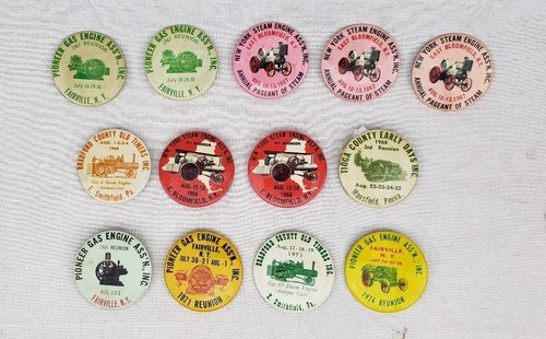 Vintage Gas & Steam Engine Cars Club Pinback Lot Pioneer Gas Engine Pins NY & PA