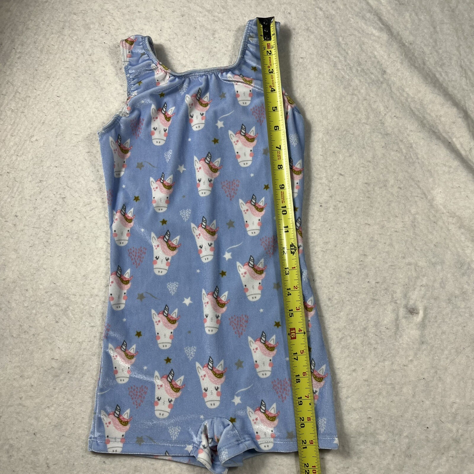 Destira Unicorn Print Blue Colorful Unitard Size L Girls Gym Gymnastics Clothes