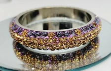 Crystal Bangle Bracelet Peach & Lilac WEDDING PROM PARTY OSFM Chunky 