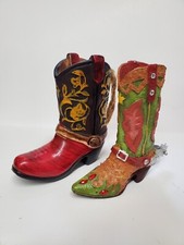 Lot of 2 Christmas Ornaments Country Western Cowboy Boots 4"