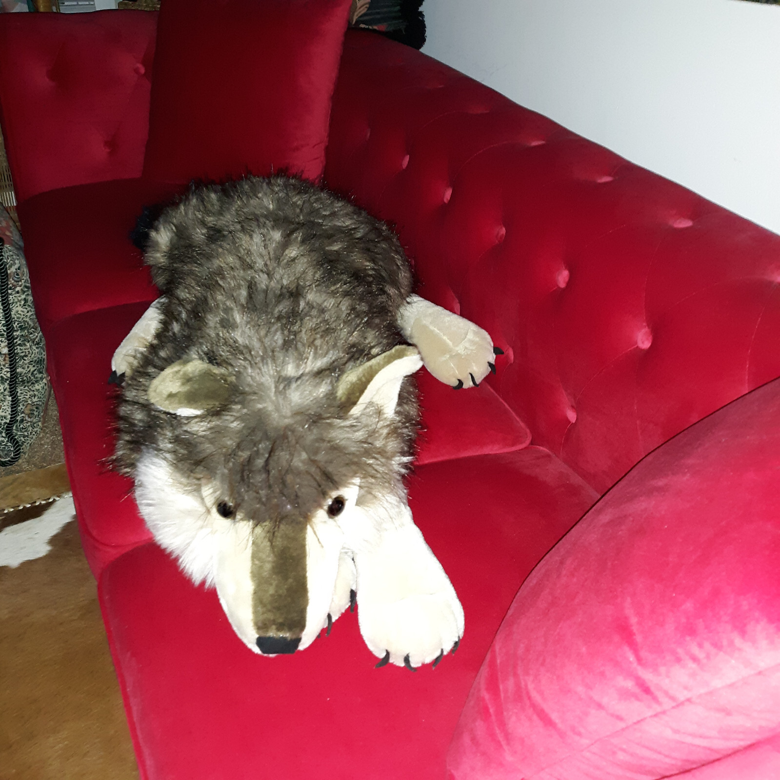 Wild Republic Jumbo Large Wolf Plush Lying Down 30" Soft Stuff Animal