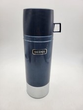 Vintage Thermos Vacuum Bottle Model 2480 King Seeley 1 Liter Blue Stainless